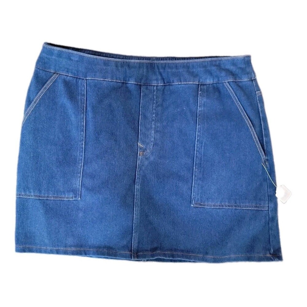 DG2 by Diane Gilman Super Stretch Knit Petite LARGE Denim Skort Indigo